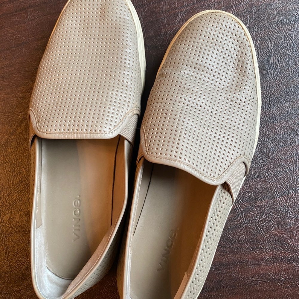 Vince Gray Leather Slip On Sneakers